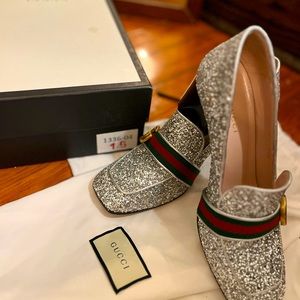 Gucci Peyton Silver Glitter Loafers
